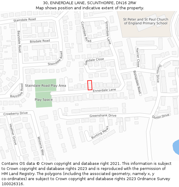 30, ENNERDALE LANE, SCUNTHORPE, DN16 2RW: Location map and indicative extent of plot