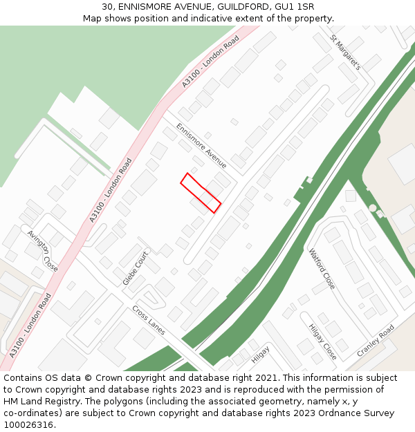 30, ENNISMORE AVENUE, GUILDFORD, GU1 1SR: Location map and indicative extent of plot
