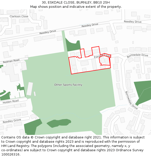 30, ESKDALE CLOSE, BURNLEY, BB10 2SH: Location map and indicative extent of plot