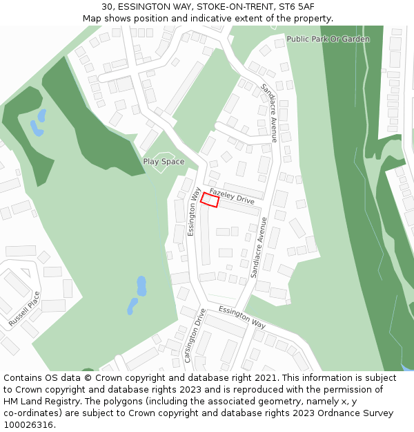 30, ESSINGTON WAY, STOKE-ON-TRENT, ST6 5AF: Location map and indicative extent of plot