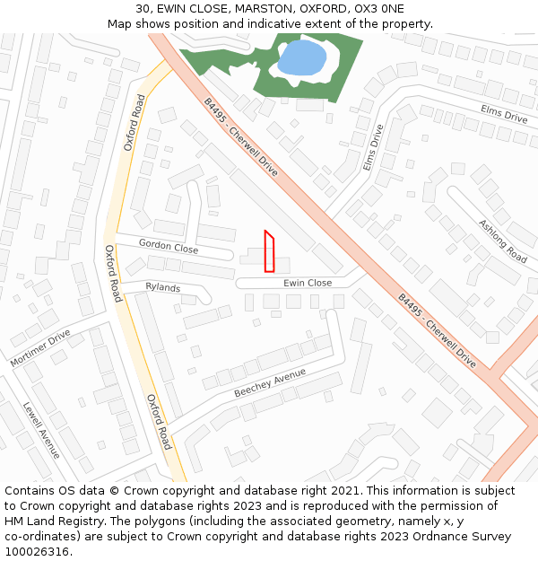 30, EWIN CLOSE, MARSTON, OXFORD, OX3 0NE: Location map and indicative extent of plot