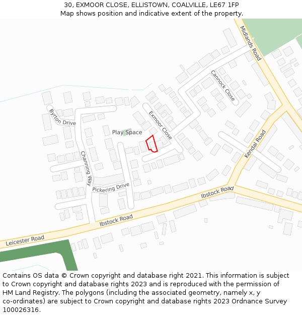 30, EXMOOR CLOSE, ELLISTOWN, COALVILLE, LE67 1FP: Location map and indicative extent of plot