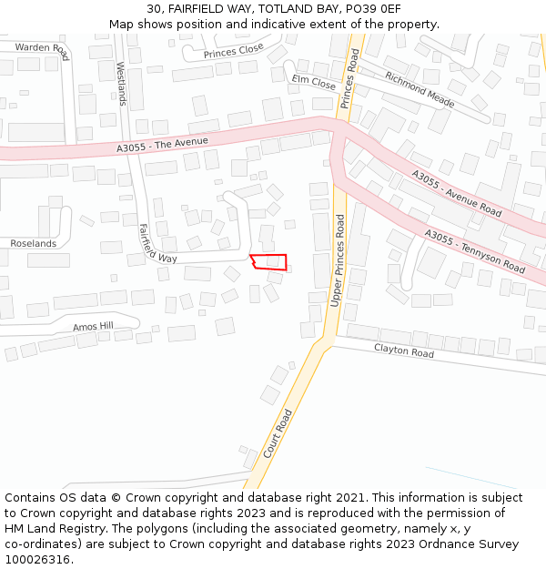 30, FAIRFIELD WAY, TOTLAND BAY, PO39 0EF: Location map and indicative extent of plot