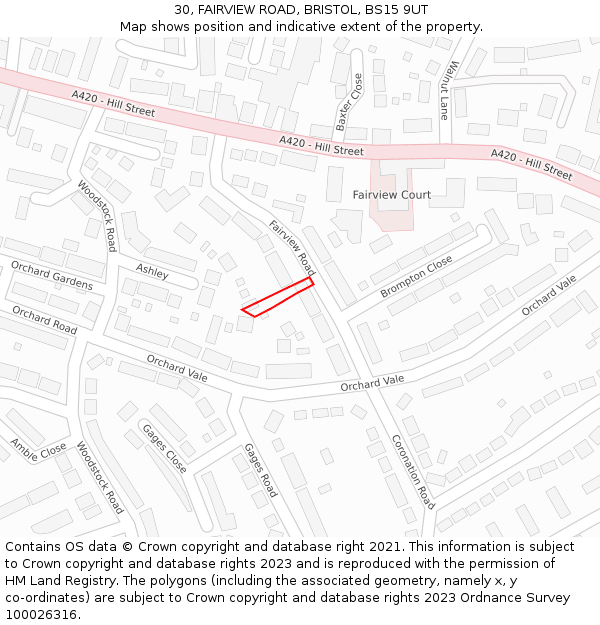 30, FAIRVIEW ROAD, BRISTOL, BS15 9UT: Location map and indicative extent of plot