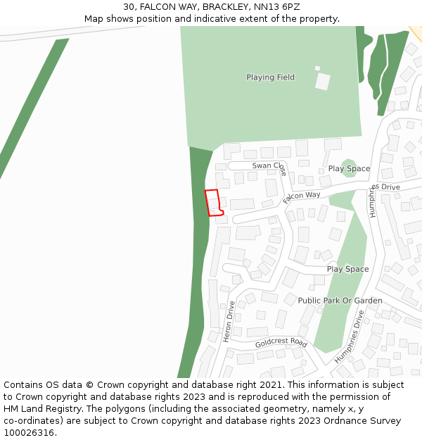 30, FALCON WAY, BRACKLEY, NN13 6PZ: Location map and indicative extent of plot