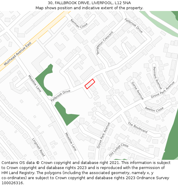 30, FALLBROOK DRIVE, LIVERPOOL, L12 5NA: Location map and indicative extent of plot