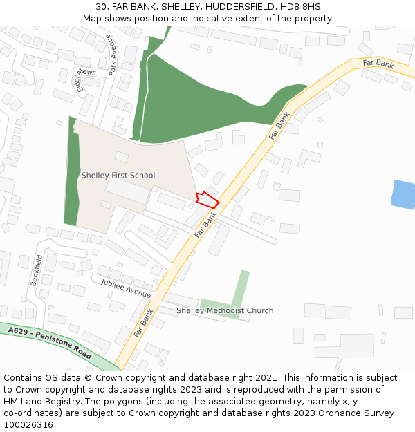 30, FAR BANK, SHELLEY, HUDDERSFIELD, HD8 8HS: Location map and indicative extent of plot