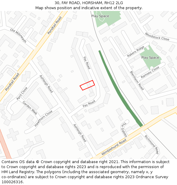 30, FAY ROAD, HORSHAM, RH12 2LG: Location map and indicative extent of plot