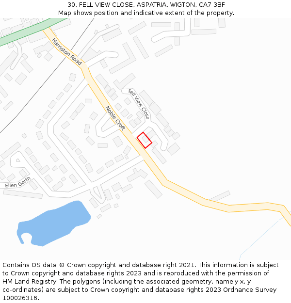 30, FELL VIEW CLOSE, ASPATRIA, WIGTON, CA7 3BF: Location map and indicative extent of plot