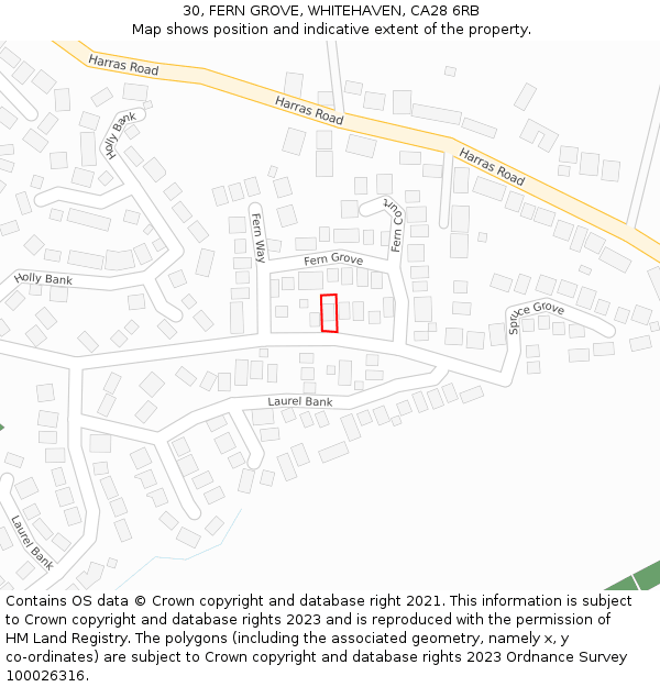 30, FERN GROVE, WHITEHAVEN, CA28 6RB: Location map and indicative extent of plot