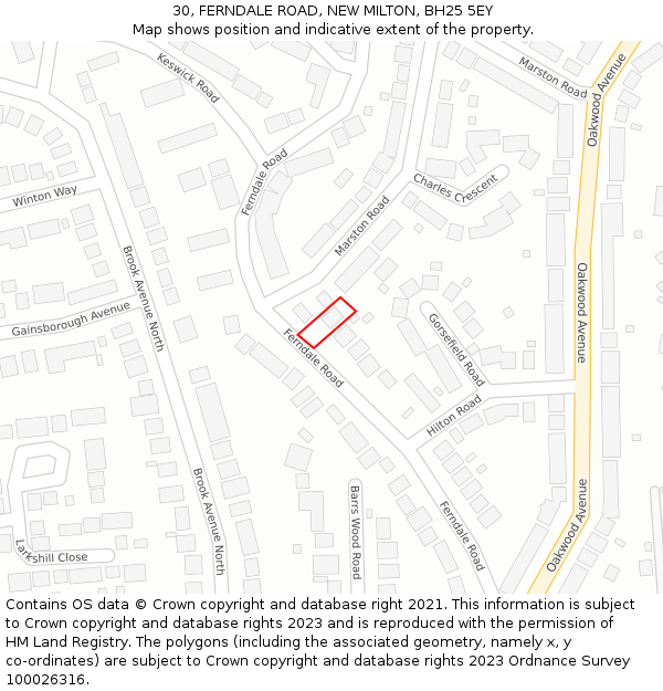 30, FERNDALE ROAD, NEW MILTON, BH25 5EY: Location map and indicative extent of plot