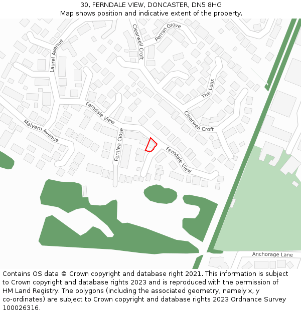 30, FERNDALE VIEW, DONCASTER, DN5 8HG: Location map and indicative extent of plot