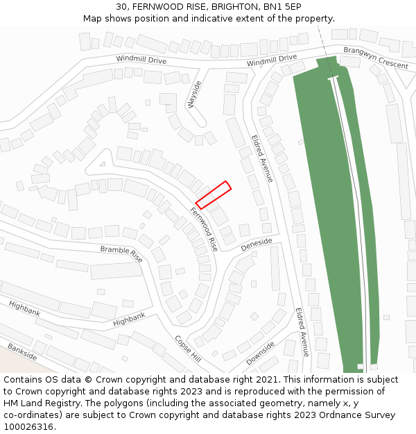 30, FERNWOOD RISE, BRIGHTON, BN1 5EP: Location map and indicative extent of plot
