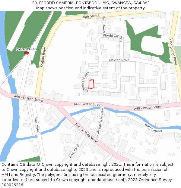 30, FFORDD CAMBRIA, PONTARDDULAIS, SWANSEA, SA4 8AF: Location map and indicative extent of plot