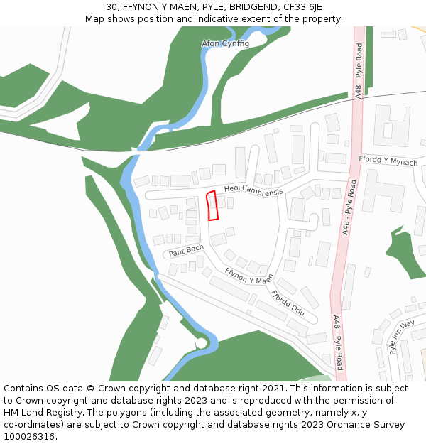 30, FFYNON Y MAEN, PYLE, BRIDGEND, CF33 6JE: Location map and indicative extent of plot