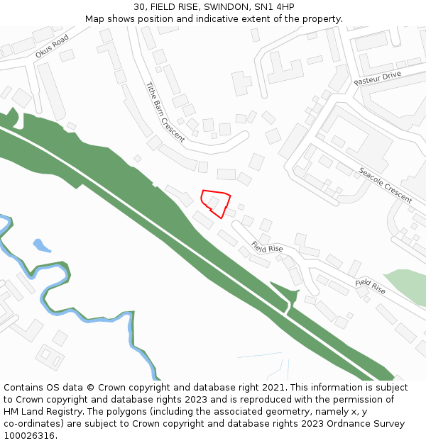 30, FIELD RISE, SWINDON, SN1 4HP: Location map and indicative extent of plot