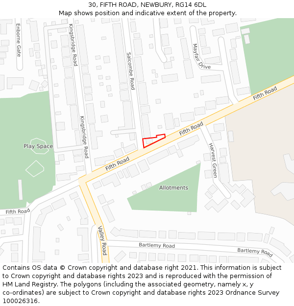 30, FIFTH ROAD, NEWBURY, RG14 6DL: Location map and indicative extent of plot