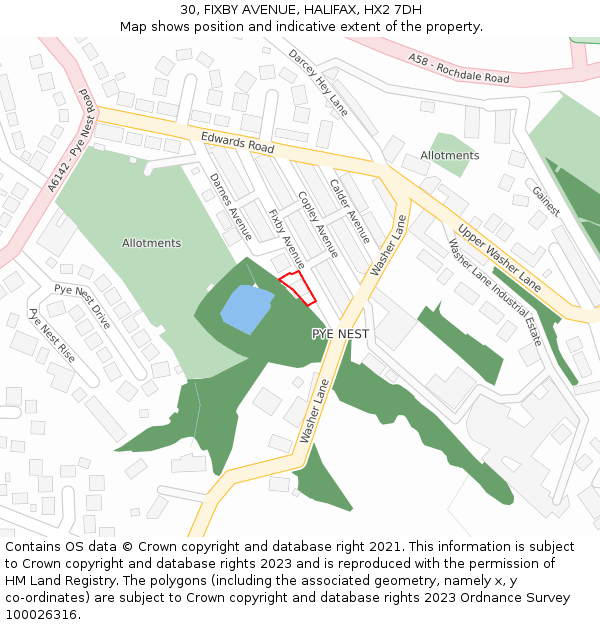 30, FIXBY AVENUE, HALIFAX, HX2 7DH: Location map and indicative extent of plot