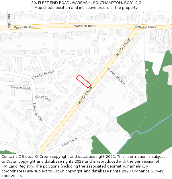 30, FLEET END ROAD, WARSASH, SOUTHAMPTON, SO31 9JG: Location map and indicative extent of plot