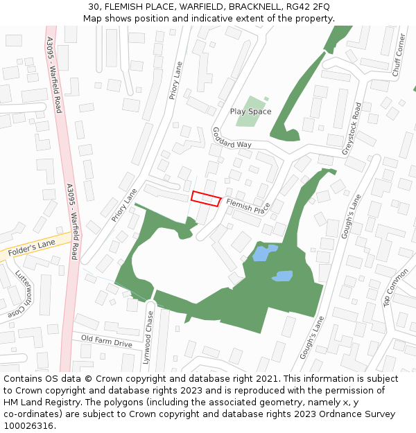 30, FLEMISH PLACE, WARFIELD, BRACKNELL, RG42 2FQ: Location map and indicative extent of plot