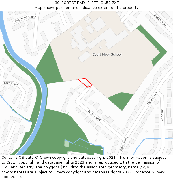 30, FOREST END, FLEET, GU52 7XE: Location map and indicative extent of plot
