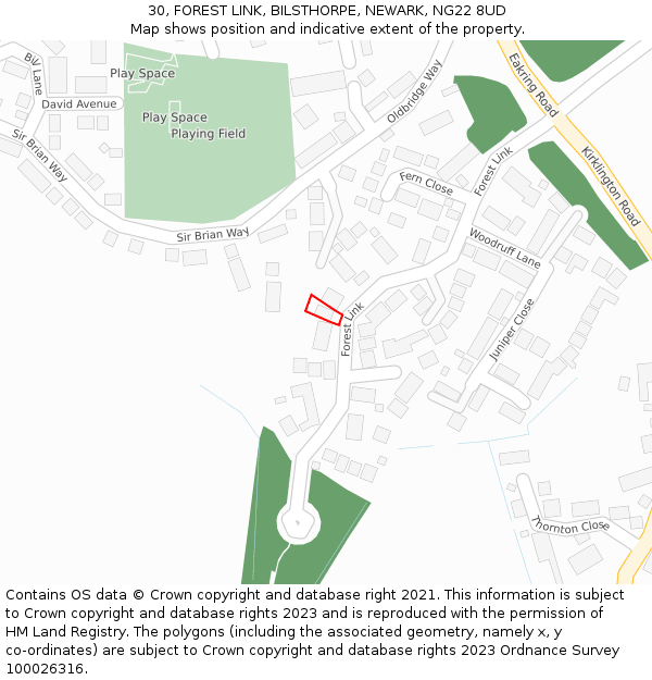30, FOREST LINK, BILSTHORPE, NEWARK, NG22 8UD: Location map and indicative extent of plot