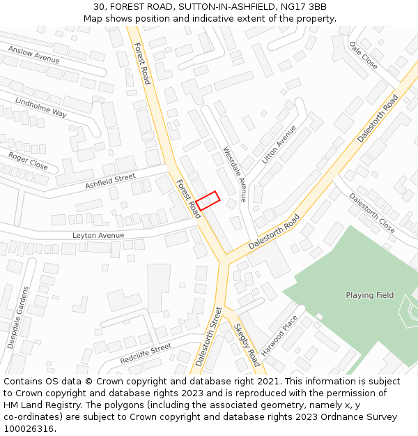 30, FOREST ROAD, SUTTON-IN-ASHFIELD, NG17 3BB: Location map and indicative extent of plot