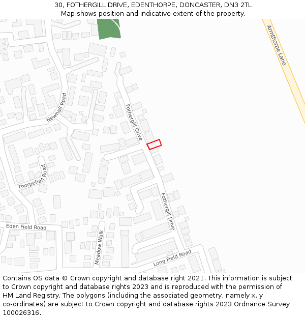 30, FOTHERGILL DRIVE, EDENTHORPE, DONCASTER, DN3 2TL: Location map and indicative extent of plot