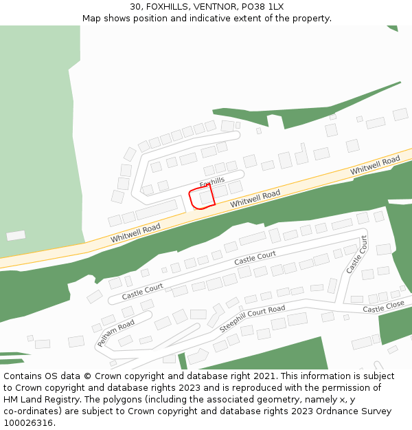 30, FOXHILLS, VENTNOR, PO38 1LX: Location map and indicative extent of plot