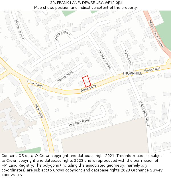 30, FRANK LANE, DEWSBURY, WF12 0JN: Location map and indicative extent of plot