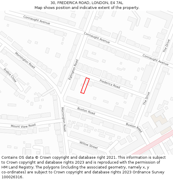 30, FREDERICA ROAD, LONDON, E4 7AL: Location map and indicative extent of plot