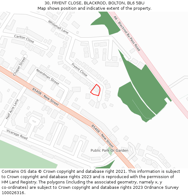 30, FRYENT CLOSE, BLACKROD, BOLTON, BL6 5BU: Location map and indicative extent of plot