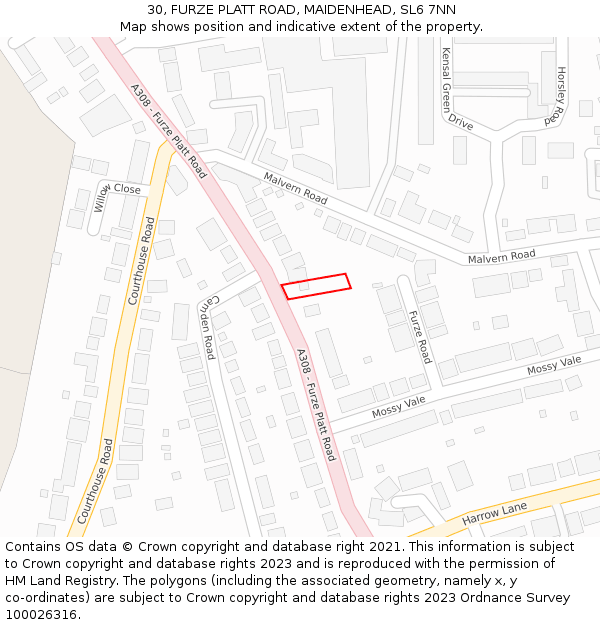 30, FURZE PLATT ROAD, MAIDENHEAD, SL6 7NN: Location map and indicative extent of plot