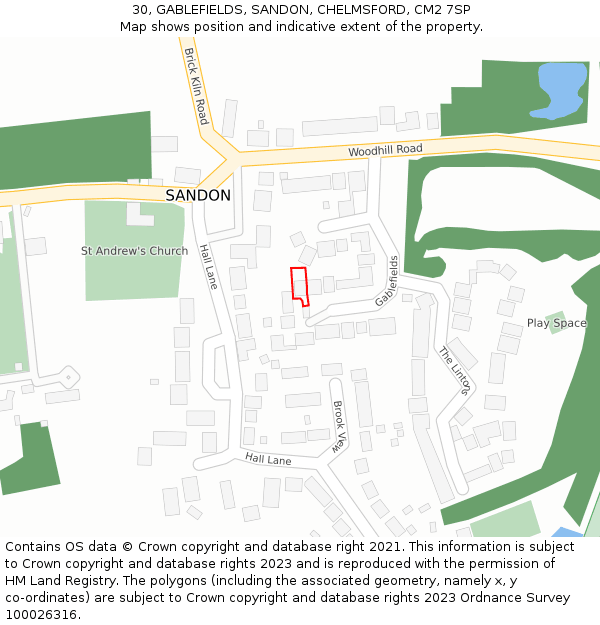 30, GABLEFIELDS, SANDON, CHELMSFORD, CM2 7SP: Location map and indicative extent of plot