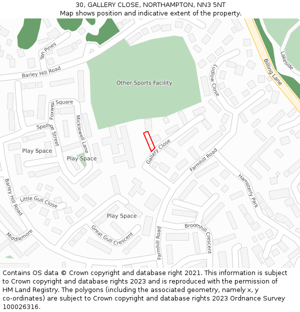 30, GALLERY CLOSE, NORTHAMPTON, NN3 5NT: Location map and indicative extent of plot