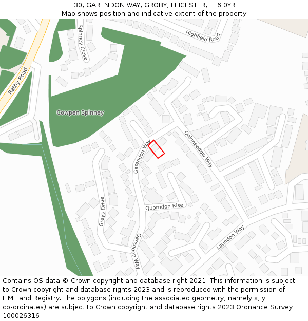 30, GARENDON WAY, GROBY, LEICESTER, LE6 0YR: Location map and indicative extent of plot