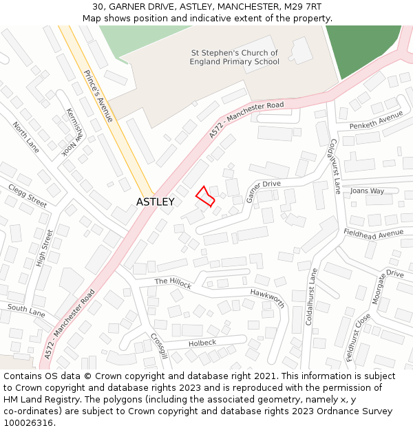 30, GARNER DRIVE, ASTLEY, MANCHESTER, M29 7RT: Location map and indicative extent of plot