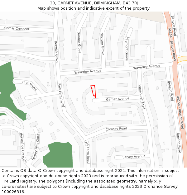 30, GARNET AVENUE, BIRMINGHAM, B43 7RJ: Location map and indicative extent of plot