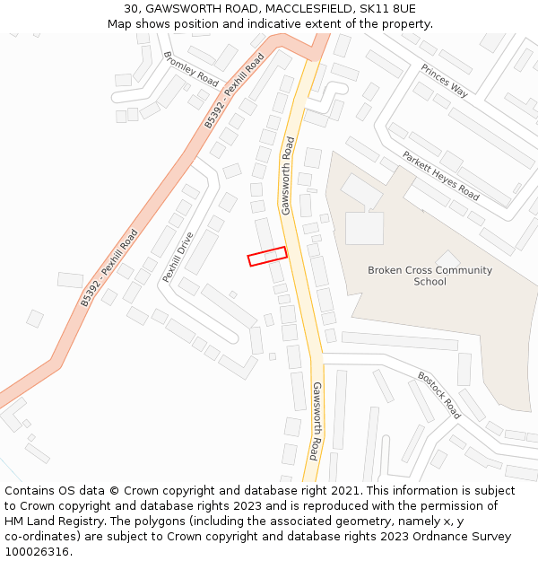 30, GAWSWORTH ROAD, MACCLESFIELD, SK11 8UE: Location map and indicative extent of plot