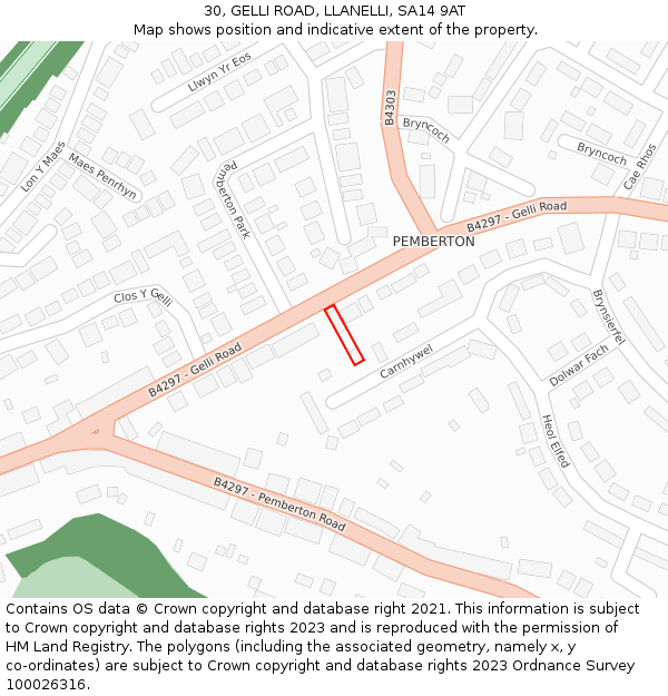 30, GELLI ROAD, LLANELLI, SA14 9AT: Location map and indicative extent of plot