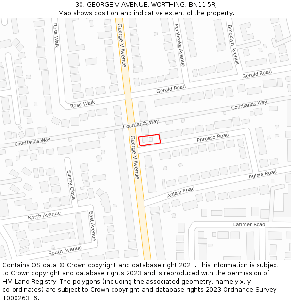 30, GEORGE V AVENUE, WORTHING, BN11 5RJ: Location map and indicative extent of plot