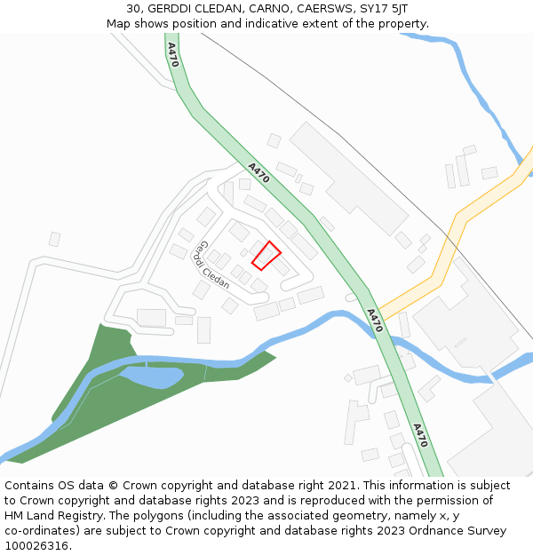 30, GERDDI CLEDAN, CARNO, CAERSWS, SY17 5JT: Location map and indicative extent of plot