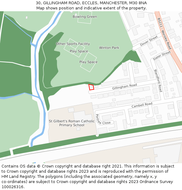 30, GILLINGHAM ROAD, ECCLES, MANCHESTER, M30 8NA: Location map and indicative extent of plot