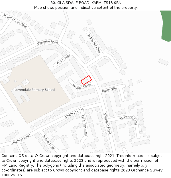 30, GLAISDALE ROAD, YARM, TS15 9RN: Location map and indicative extent of plot