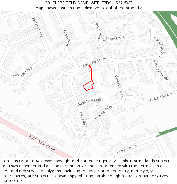 30, GLEBE FIELD DRIVE, WETHERBY, LS22 6WG: Location map and indicative extent of plot