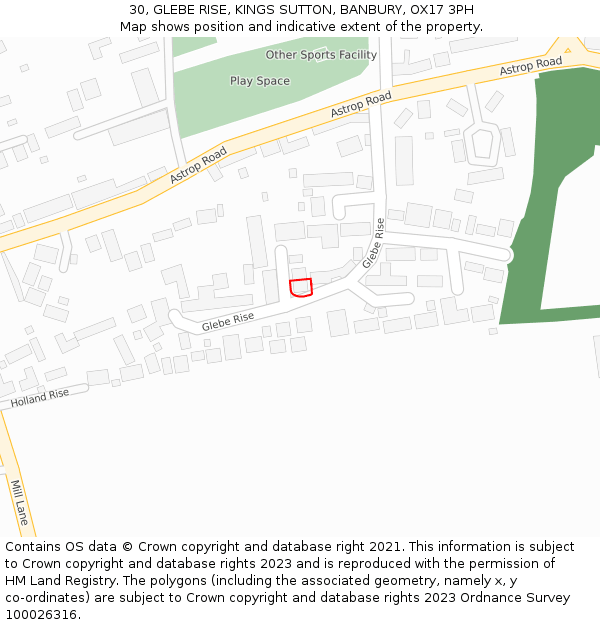 30, GLEBE RISE, KINGS SUTTON, BANBURY, OX17 3PH: Location map and indicative extent of plot