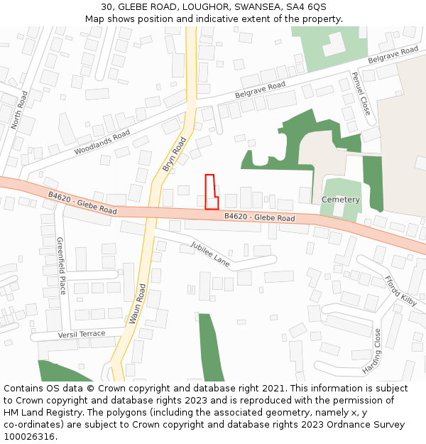 30, GLEBE ROAD, LOUGHOR, SWANSEA, SA4 6QS: Location map and indicative extent of plot