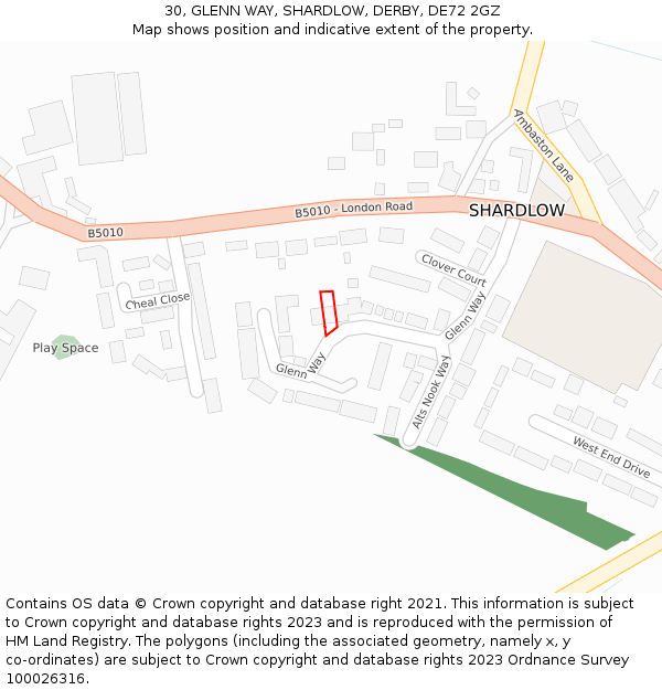 30, GLENN WAY, SHARDLOW, DERBY, DE72 2GZ: Location map and indicative extent of plot