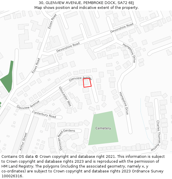 30, GLENVIEW AVENUE, PEMBROKE DOCK, SA72 6EJ: Location map and indicative extent of plot