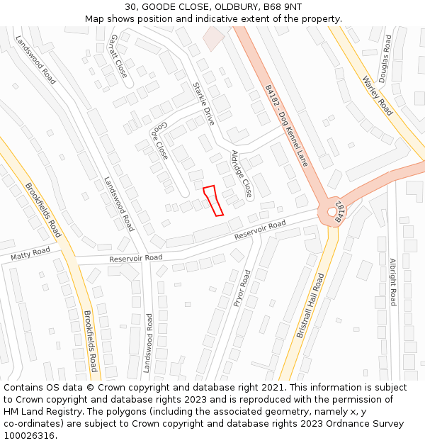 30, GOODE CLOSE, OLDBURY, B68 9NT: Location map and indicative extent of plot